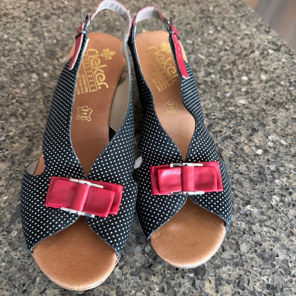 New Rieker Retro Rockabilly wedge peep toe shoes size 8.5 - Picture 1 of 6